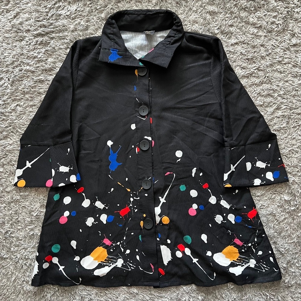 Ange Cupious Jacket Womens‎ M? Black Splatter Paint Art To Wear USA Blazer
